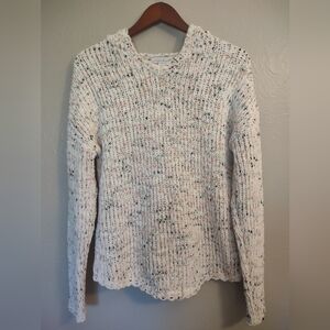 Keren Hart Chenille Popcorn Knit Hooded Sweater Tunic Size L - White Multi Speck